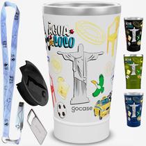 KIT Copo Térmico GOCASE Vibe 470ml COPACABANA com tampa e abridor, e tirante porta copo Molib KIT Copo Térmico GOCASE Vibe 470ml COPACABANA com tampa e abridor, e tirante porta copo Molib