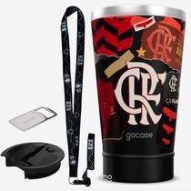 KIT Copo Térmico GOCASE Vibe 470ml do Flamengo com tampa e abridor e tirante porta copo Molib