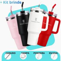Kit Copo Térmico Inox Portátil 1200ml 1.2L Garrafa Térmica Inoxidável com Tampa e Canudo e Escova para Limpeza Verittas