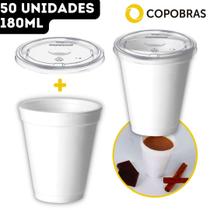 Kit Copo Térmico Isopor 180ml + Tampa TCT-180PP Chá Café Copobras - 50 Unidades