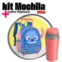 Kit Copo térmico + Mochila infantil escolar com rodinhas Stitch tsum moda tendência