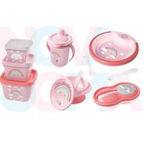 Kit Copo,Tigela,Prato Termico,Pote Papinha,Pote Conect c/3 Arco Iris - plasutil