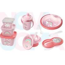 Kit Copo,Tigela,Prato Termico,Pote Papinha,Pote Conect c/3 Arco Iris - plasutil