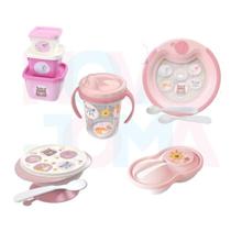 Kit Copo,Tigela,Prato Termico,Pote Papinha,Pote Conect c/3 bichinhos rosa - plasutil