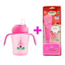 Kit Copo Transição 240 ml bico de silicone mais 01 kit banho com pente, saboneteira e escova de cabelo