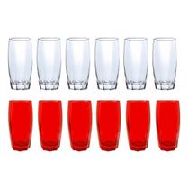 Kit Copo Vidro 370ml 6 Vermelho/ 6 Transparente Florida Kit Copo Vidro 370ml 6 Vermelho/ 6 Transparente Florida