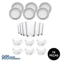 Kit Copos 280Ml + Xícaras 240Ml + Pratos 18 Peças Nadir