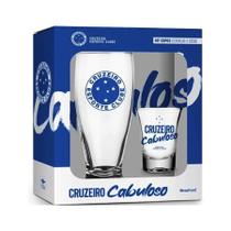 Kit Copos Cerveja e Dose Cruzeiro CABULOSO Brasfoot Kit Copos Cerveja e Dose Cruzeiro CABULOSO Brasfoot