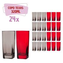 Kit Copos de Vidro 320ml 12 Vermelho / 12 Cinza Texas Agua