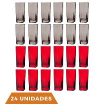 Kit Copos de Vidro 320ml 12 Vermelho / 12 Cinza Texas Agua Kit Copos de Vidro 320ml 12 Vermelho / 12 Cinza Texas Agua