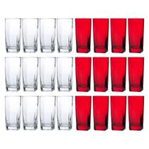 Kit Copos de Vidro 320ml 12 Vermelho / 12 Transparente Texas
