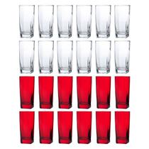 Kit Copos de Vidro 320ml 12 Vermelho / 12 Transparente Texas