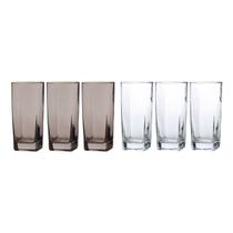 Kit Copos de Vidro 320ml 3 Transparente / 3 Cinza Texas Agua