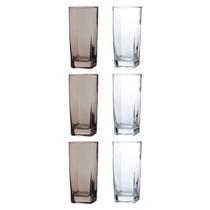 Kit Copos de Vidro 320ml 3 Transparente / 3 Cinza Texas Agua