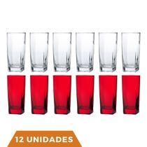 Kit Copos de Vidro 320ml 6 Vermelho / 6 Transparente Texas Kit Copos de Vidro 320ml 6 Vermelho / 6 Transparente Texas