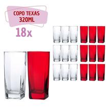Kit Copos de Vidro 320ml 9 Vermelho / 9 Transparente Texas Kit Copos de Vidro 320ml 9 Vermelho / 9 Transparente Texas