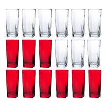 Kit Copos de Vidro 320ml 9 Vermelho / 9 Transparente Texas Kit Copos de Vidro 320ml 9 Vermelho / 9 Transparente Texas