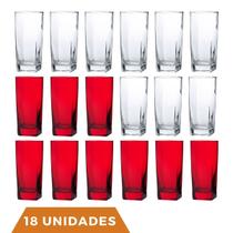 Kit Copos de Vidro 320ml 9 Vermelho / 9 Transparente Texas Kit Copos de Vidro 320ml 9 Vermelho / 9 Transparente Texas