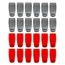 Kit Copos de Vidro 370ml 12 Vermelho / 12 Cinza Florida