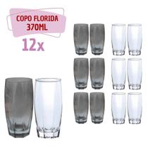 Kit Copos de Vidro 370ml 6 Transparente / 6 Cinza Florida