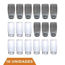 Kit Copos de Vidro 370ml 9 Transparente / 9 Cinza Florida Kit Copos de Vidro 370ml 9 Transparente / 9 Cinza Florida