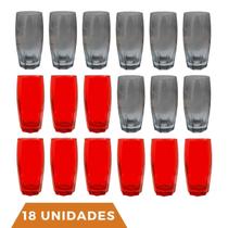 Kit Copos de Vidro 370ml 9 Vermelho / 9 Cinza Florida Kit Copos de Vidro 370ml 9 Vermelho / 9 Cinza Florida
