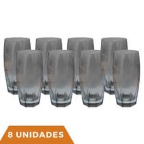 Kit Copos de Vidro 370ml Cinza Florida Agua Suco Vinho 8Un Kit Copos de Vidro 370ml Cinza Florida Agua Suco Vinho 8Un