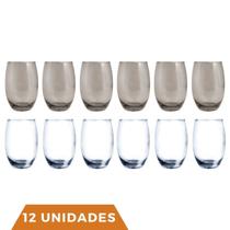 Kit Copos de Vidro 450ml 6 Transparente / 6 Cinza California Kit Copos de Vidro 450ml 6 Transparente / 6 Cinza California