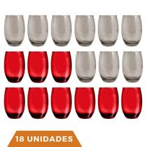 Kit Copos de Vidro 450ml 9 Vermelho / 9 Cinza California