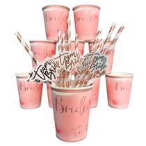 Kit Copos E Canudos Despedida De Solteira Noiva Rose 10un