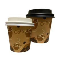 Kit Copos para Café - 50 unidades de 80ml com tampa branca + 50 unidades de 80 ml com tampa preta