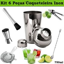 Kit Coqueteleira 6 Peças Inox 750ml Barman Caipirinha Drinks - clinck