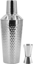 Kit Coqueteleira 750mL Inox e Dosador 50mL e 25mL Aço Inox Martelado Para Bebida, Caipirinha, Drink, Bar, Barman Profissional - Pogala