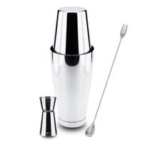 Kit Coqueteleira Boston Dosador e Colher Bailarina com Garfo Kit Coqueteleira Boston Dosador e Colher Bailarina com Garfo