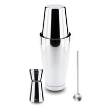Kit Coqueteleira Boston e Dosador e Colher Canudo Aço Inox Weck