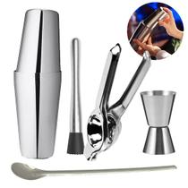 Kit Coqueteleira Boston Espremedor Socador Colher Bailarina Socador Caipirinha Barman Inox 5 Peças - A Colorida