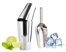 kit Coqueteleira De Boston 840ml Com Peso Inox Com Pá De Gelo em Inox Barman Bartender Profissional
