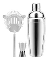 Kit Coqueteleira Inox 550ml Coador E Dosador Duplo 20 X 40ml - Theodore