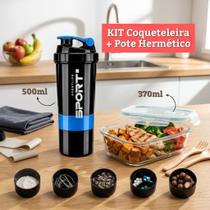 Kit Coqueteleira Shakeira Academia Garrafa 500ml + Pote Hermético Vidro 370ml Marmita Fitness Kit Coqueteleira Shakeira Academia Garrafa 500ml + Pote Hermético Vidro 370ml Marmita Fitness