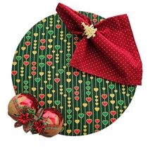 Kit Coração Natal 12 Lugares Capa Souspla Guardanapo Anel PG