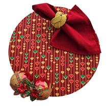 Kit Coração Natal 12 Lugares Capa Souspla Guardanapo Anel PG