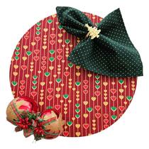 Kit Coração Natal 4 Lugares Capa Souspla Base Guardanapo PG