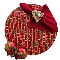 Kit Coração Natal 8 Lugares Capa Souspla Base Guardanapo PG