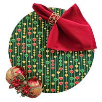Kit Coração Natal 8 Lugares Capa Sousplat Guardanapo Anel PG