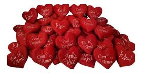 Kit Coração Pelúcia Frases Variadas Com 10 Coração Bordado