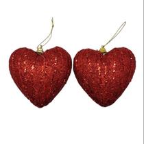 Kit Coracao Pendente c/Glitter Vermelho 2pcs 10cm - LEAO PRIMO