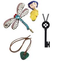 Kit Coraline Chave Botão, Medalhão e Presilha