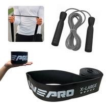 Kit Corda de Pular Simples com Rolamento + Faixa Elastica Super Band Extensor Super Forte Exercicios Treino Liveup Sports