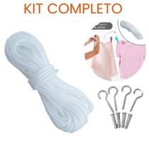 Kit Corda Para Varal 15 Metros 3 Mm Forte Resistente Com Ganchos Kit Completo Kit Corda Para Varal 15 Metros 3 Mm Forte Resistente Com Ganchos Kit Completo