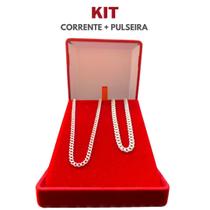 Kit Cordão 70Cm De Prata + Pulseira Escama De Peixe Italiana